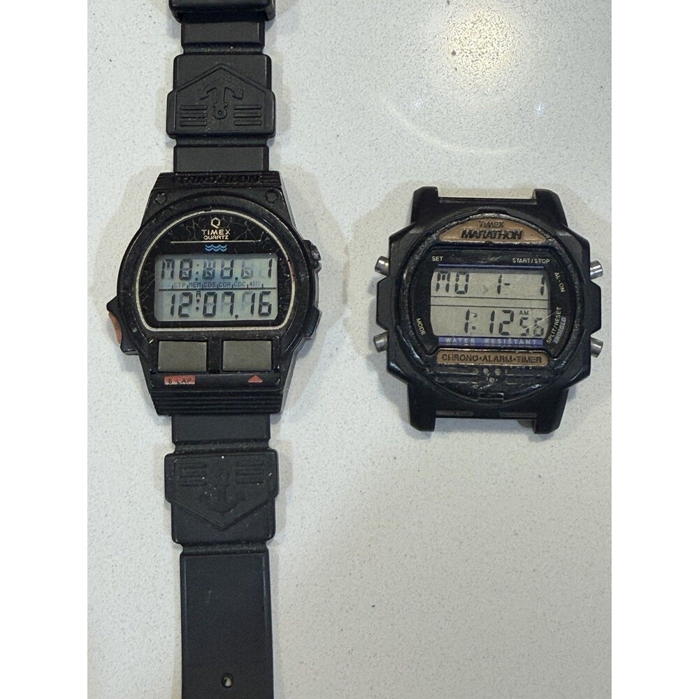 Vintage Timex Digital Watch Lot Marathon & Timex Quartz For Parts Repair